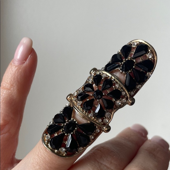 Jewelry - Gold-Tone Black Crystal Filigree Triple Ring
